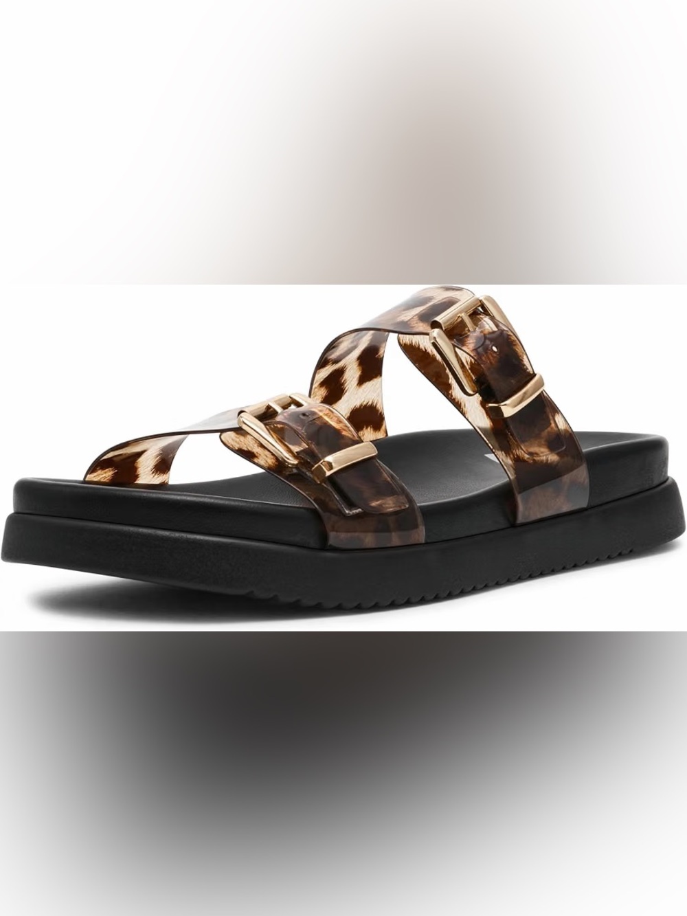 Tortoise Print Double Jelly Buckle Slide Sandal - Brown NWOT